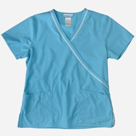 SB Scrubs Women's Mock Crossover Top Small Turquoise Pockets Medical Uniforms - Picture 5 of 13